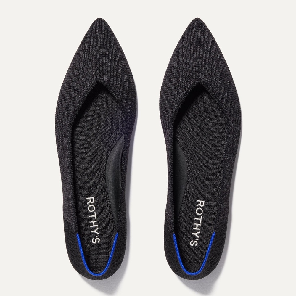 Rothy’s The Point Black Pointed Toe Ballet Flat Sz 7 EUC